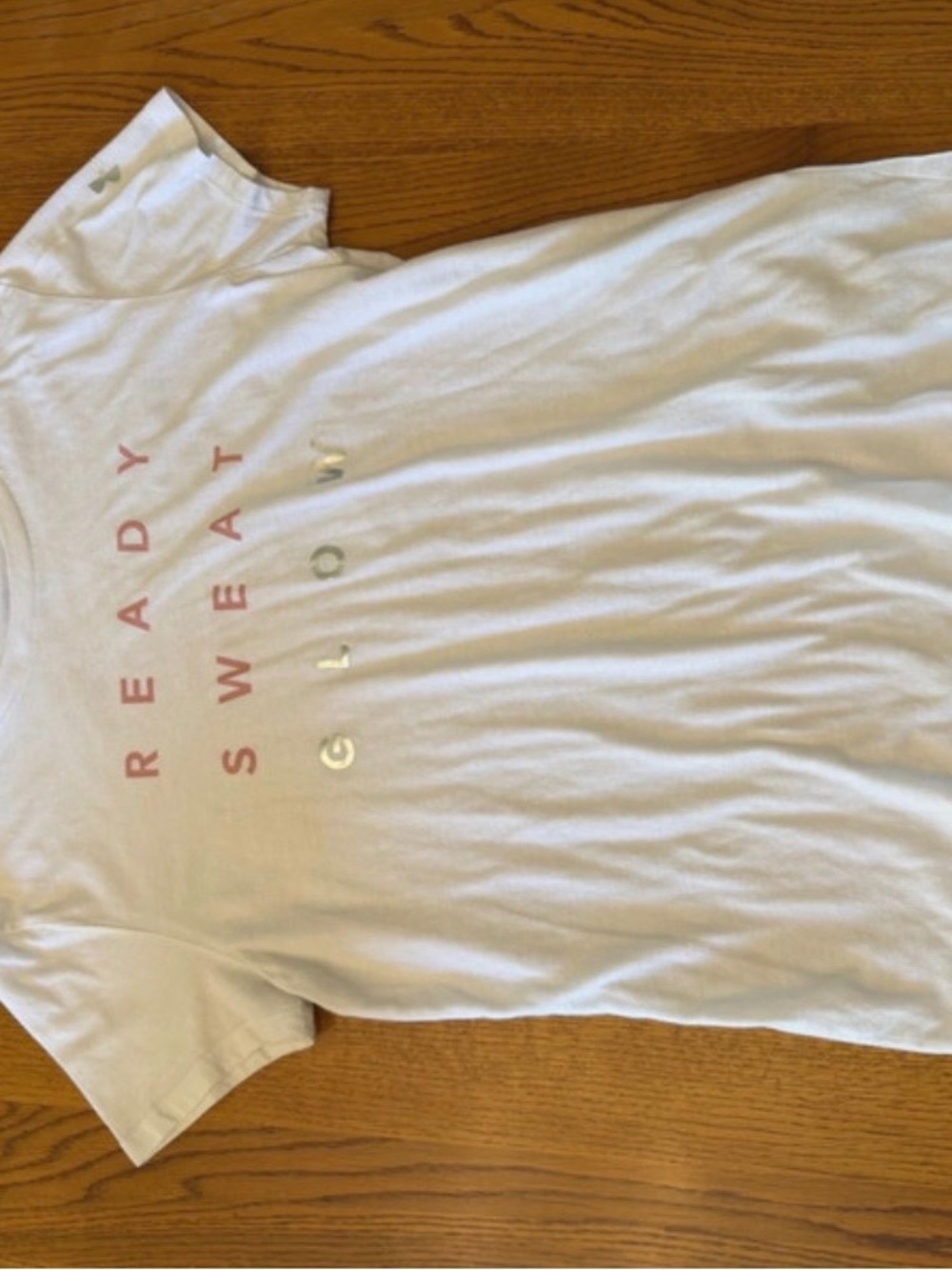 Under Armour White Short Sleeve Tee with Pink and Gold Text